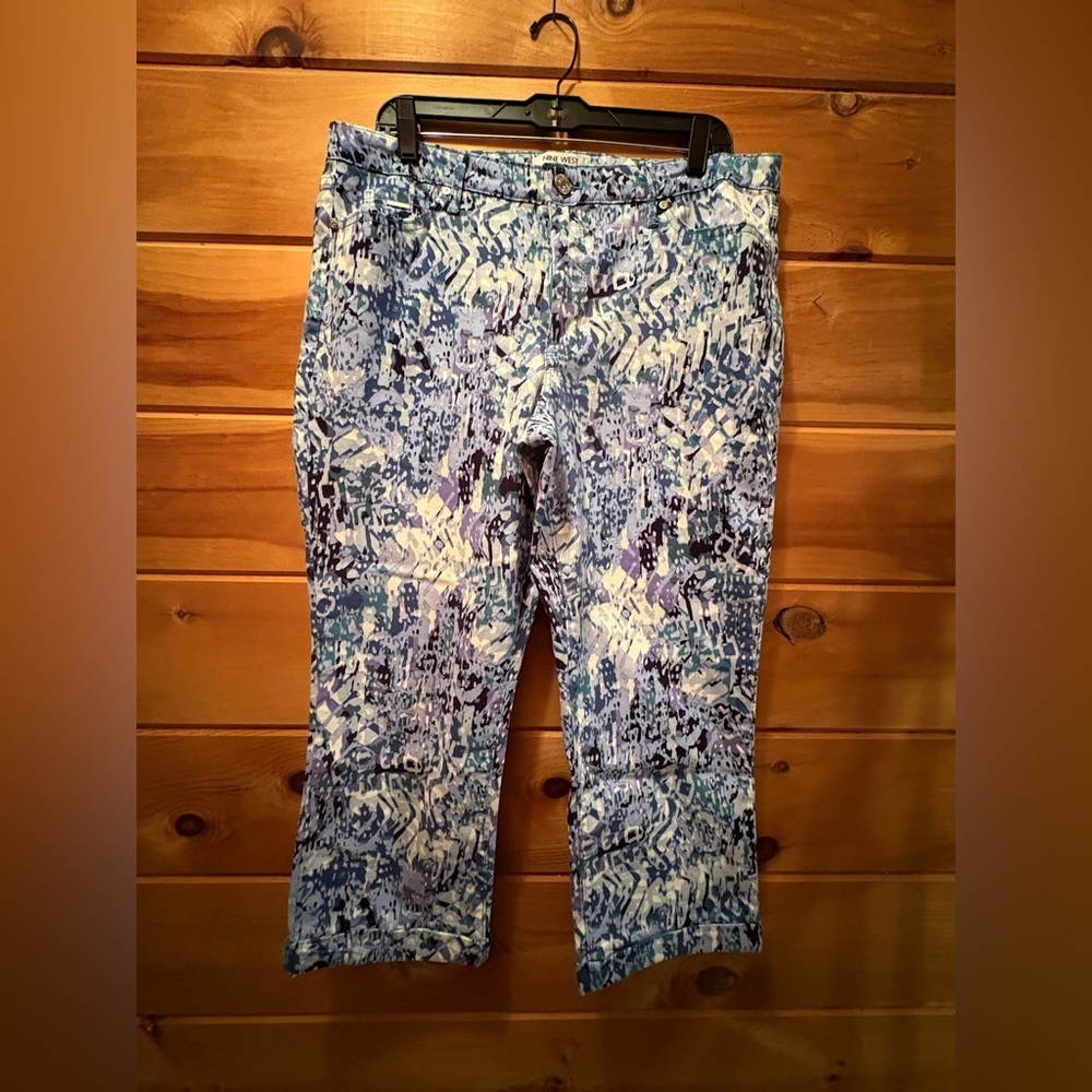 Nine West Blue & White Patterned Chrystie Capris size 14 NWT